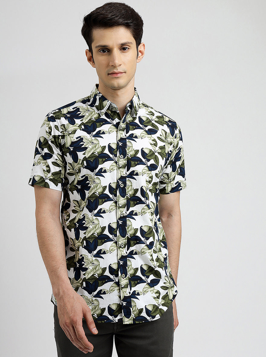 Green Printed Slim Fit Casual Shirt | JadeBlue