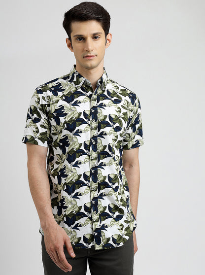Green Printed Slim Fit Casual Shirt | JadeBlue