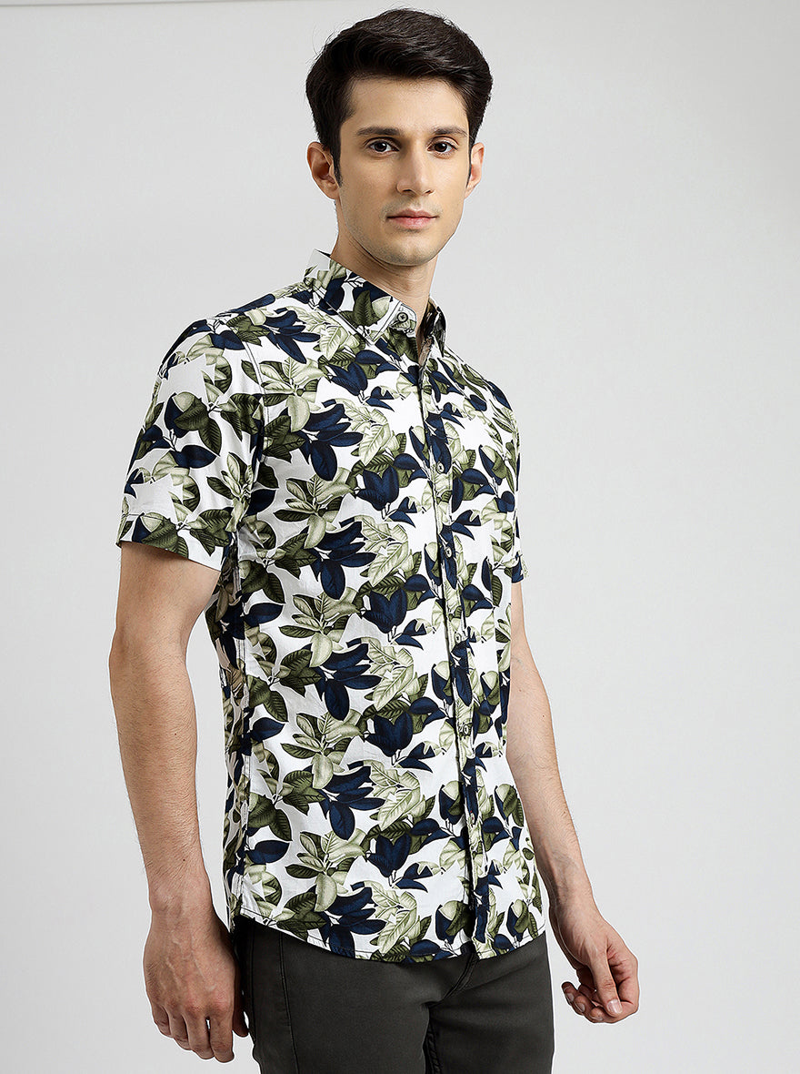 Green Printed Slim Fit Casual Shirt | JadeBlue