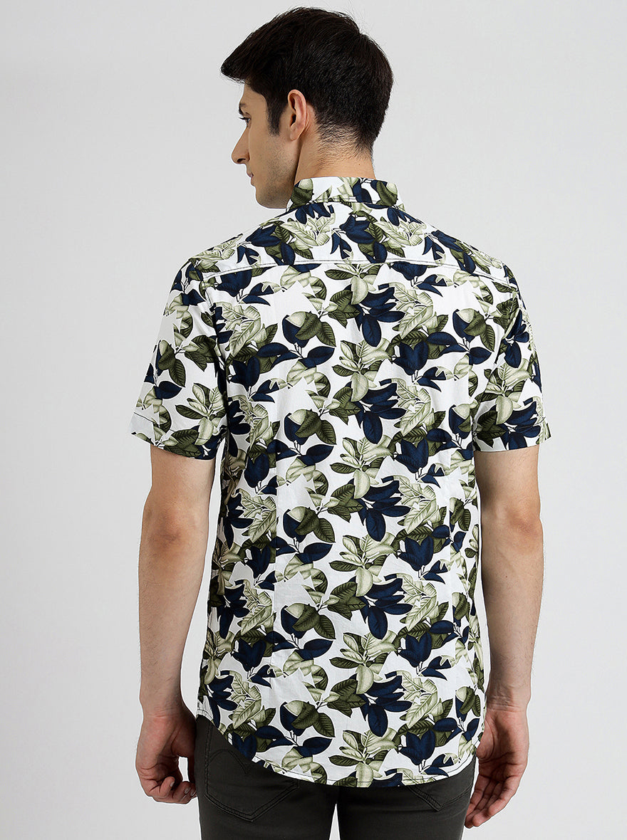 Green Printed Slim Fit Casual Shirt | JadeBlue