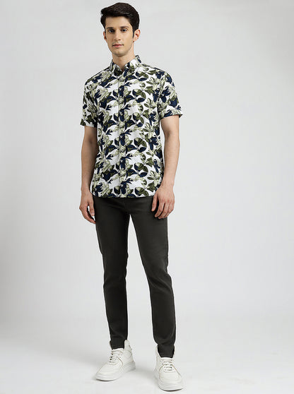 Green Printed Slim Fit Casual Shirt | JadeBlue