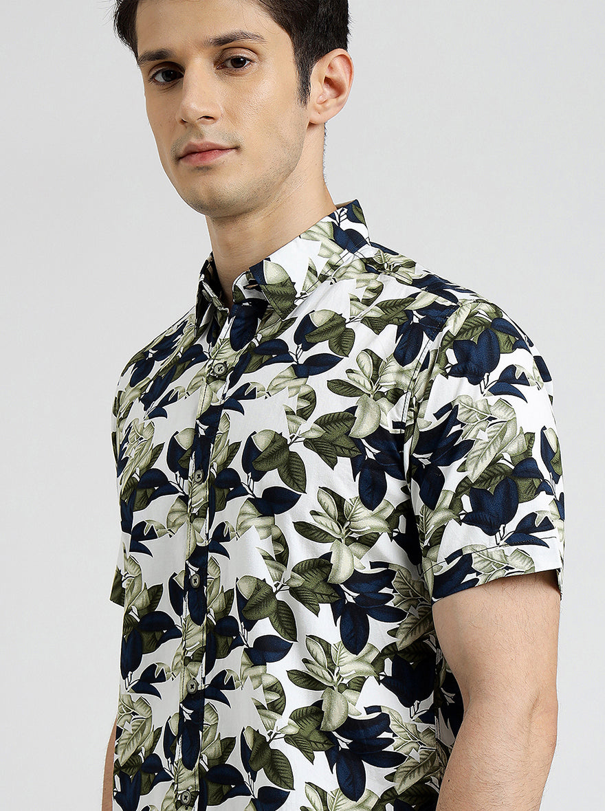 Green Printed Slim Fit Casual Shirt | JadeBlue