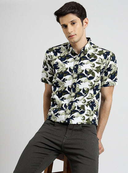 Green Printed Slim Fit Casual Shirt | JadeBlue