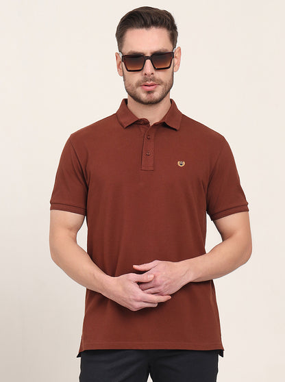 Brown Solid Slim Fit Polo T-Shirt | JadeBlue