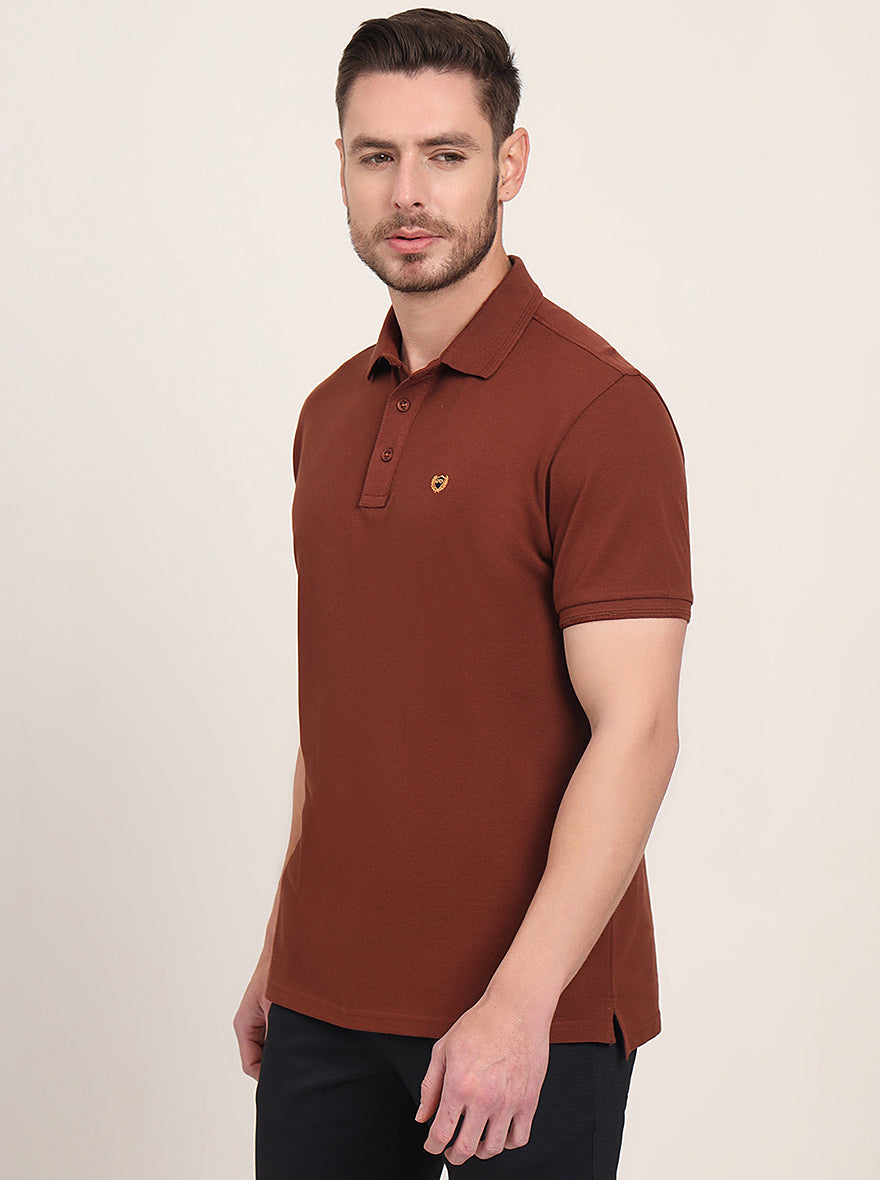 Brown Solid Slim Fit Polo T-Shirt | JadeBlue
