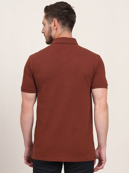 Brown Solid Slim Fit Polo T-Shirt | JadeBlue