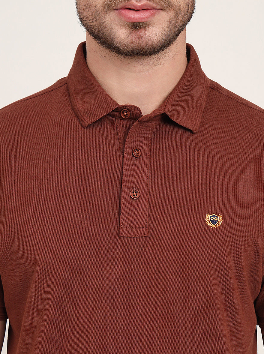 Brown Solid Slim Fit Polo T-Shirt | JadeBlue