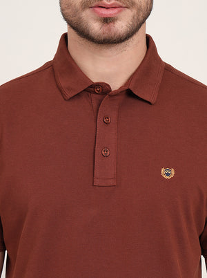 Brown Solid Slim Fit Polo T-Shirt | JadeBlue