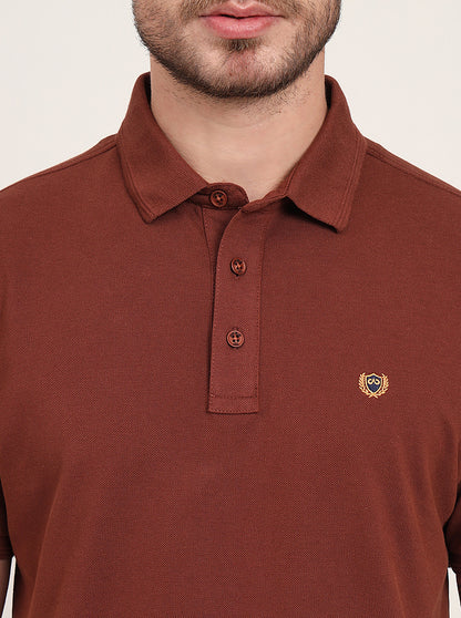 Brown Solid Slim Fit Polo T-Shirt | JadeBlue