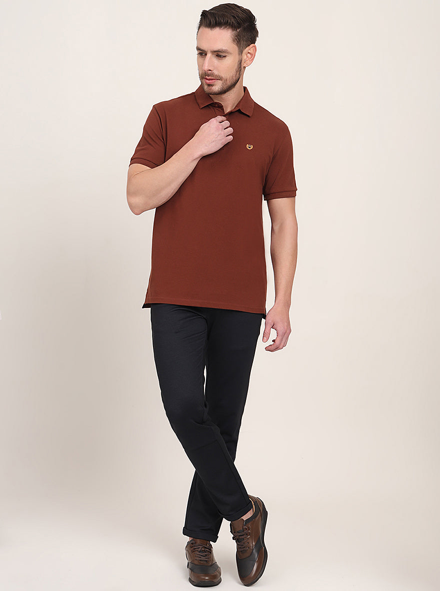 Brown Solid Slim Fit Polo T-Shirt | JadeBlue