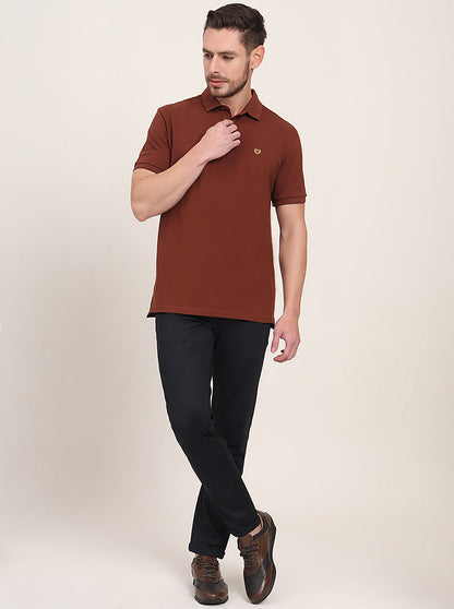 Brown Solid Slim Fit Polo T-Shirt | JadeBlue