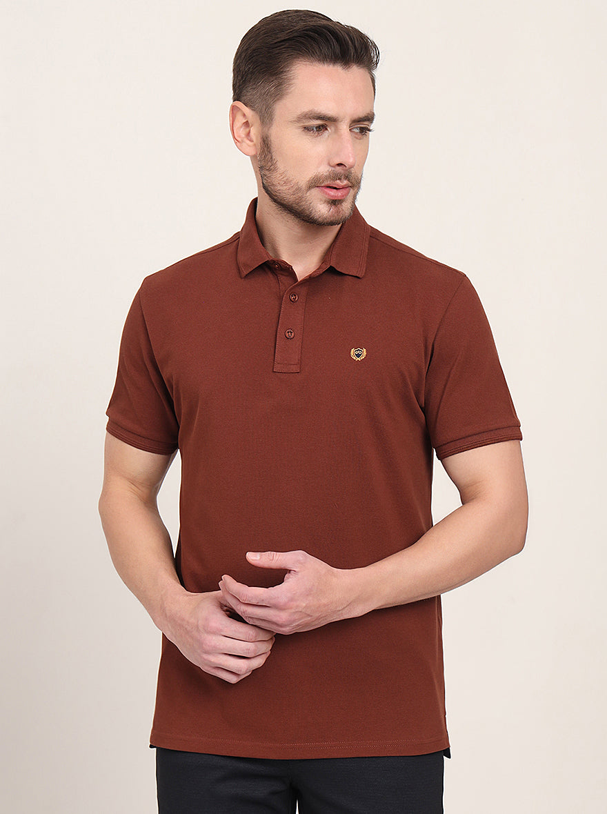Brown Solid Slim Fit Polo T-Shirt | JadeBlue