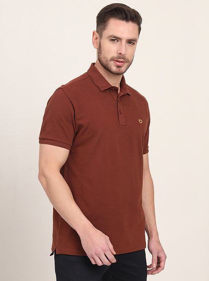Brown Solid Slim Fit Polo T-Shirt | JadeBlue