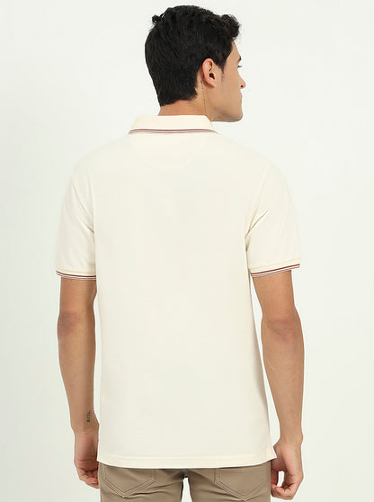 Cream Solid Slim Fit Polo T-Shirt | Greenfibre