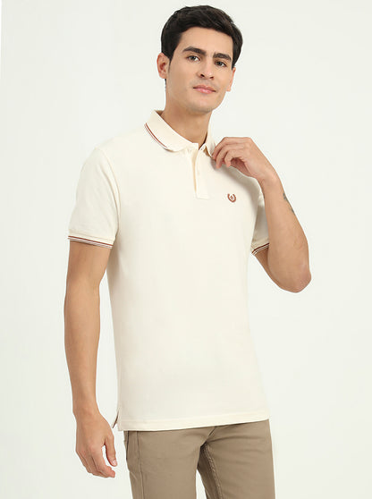 Cream Solid Slim Fit Polo T-Shirt | Greenfibre