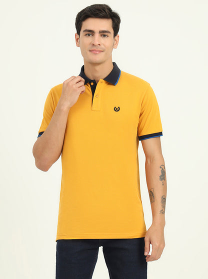 Mustard Yellow Solid Slim Fit Polo T-Shirt | Greenfibre
