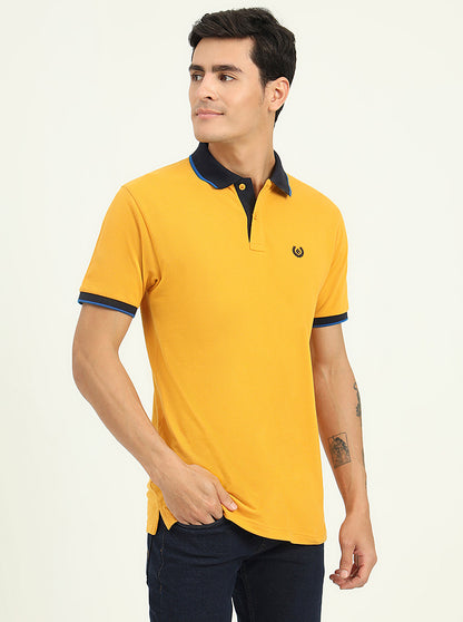 Mustard Yellow Solid Slim Fit Polo T-Shirt | Greenfibre