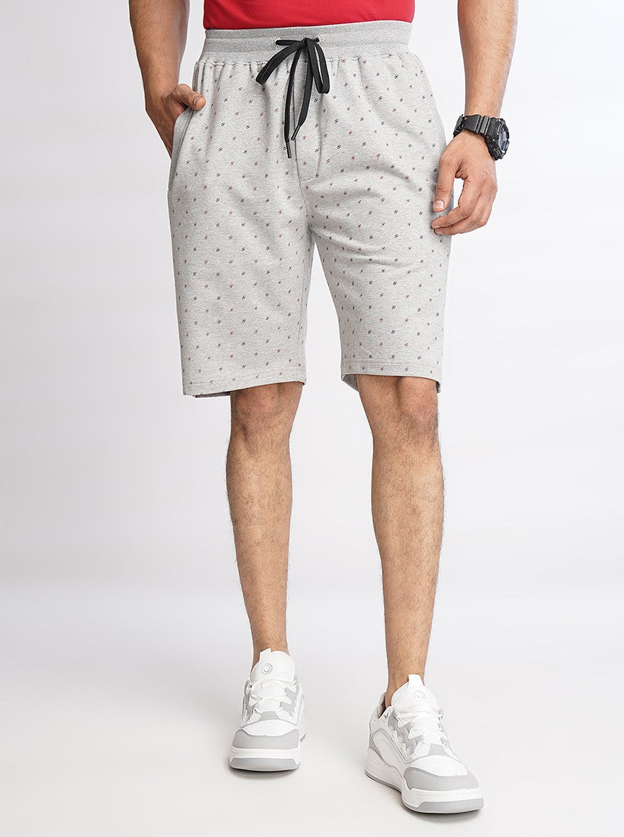 Light Grey Printed Slim Fit Shorts | JadeBlue