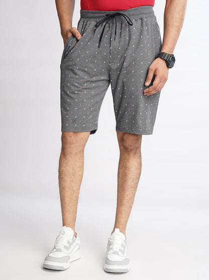 Dark Grey Printed Slim Fit Shorts | JadeBlue