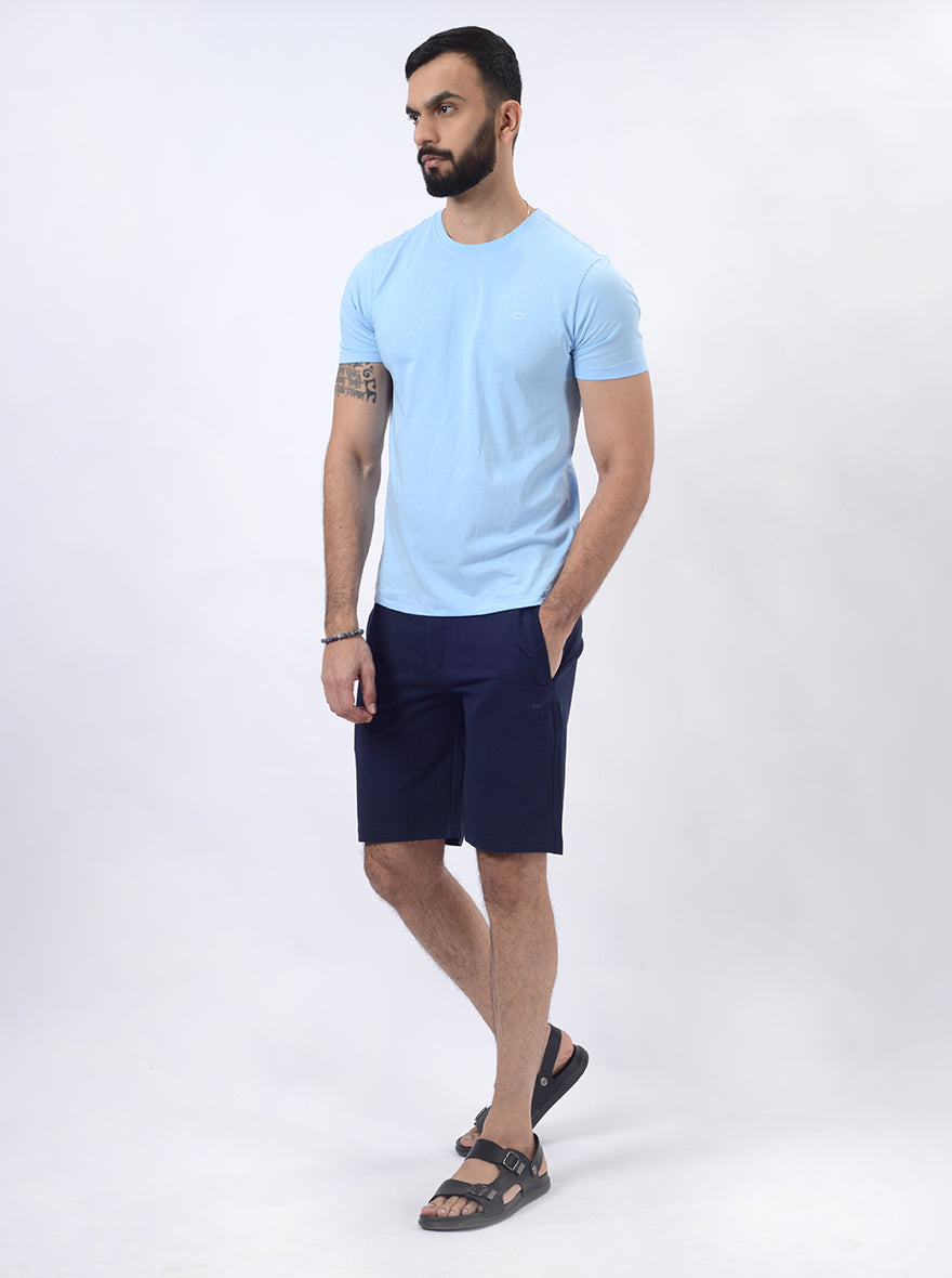 Navy Blue Solid Slim Fit Shorts | JadeBlue