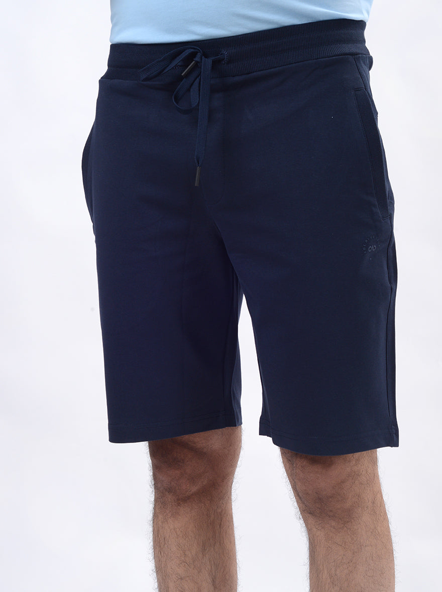 Navy Blue Solid Slim Fit Shorts | JadeBlue