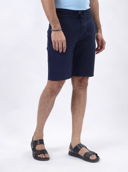 Navy Blue Solid Slim Fit Shorts | JadeBlue