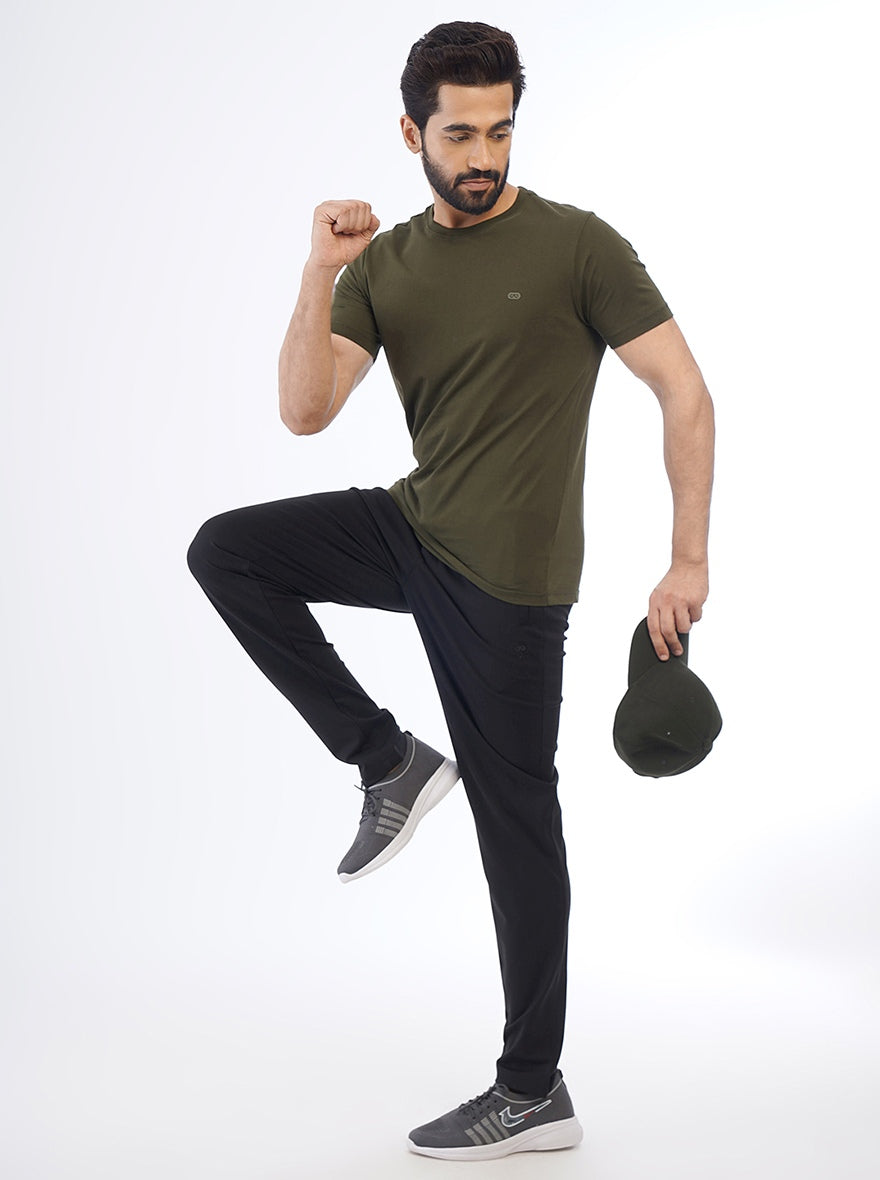 Black Solid Slim Fit Track Pant | JadeBlue