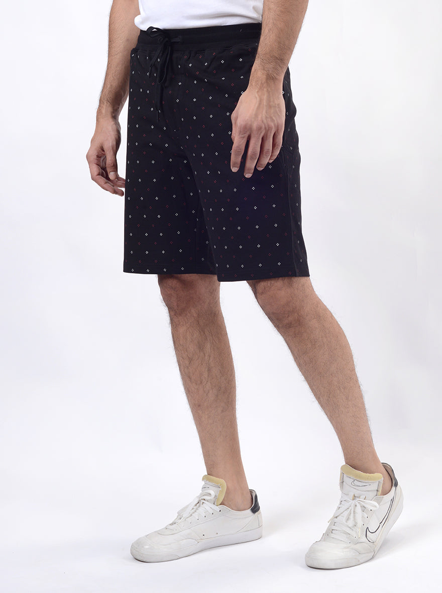 Black Printed Slim Fit Shorts | JadeBlue
