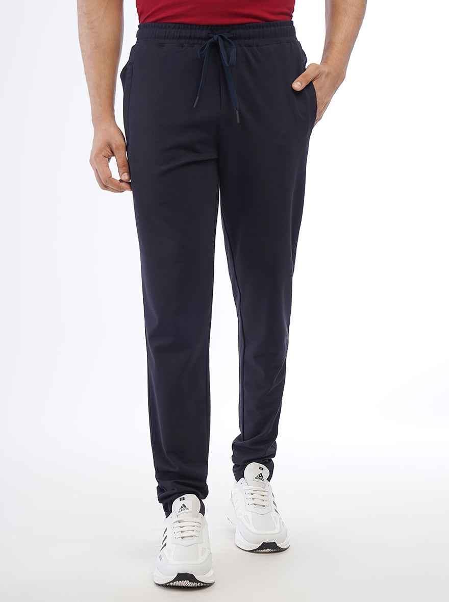 Navy Blue Solid Slim Fit Track Pant | JadeBlue