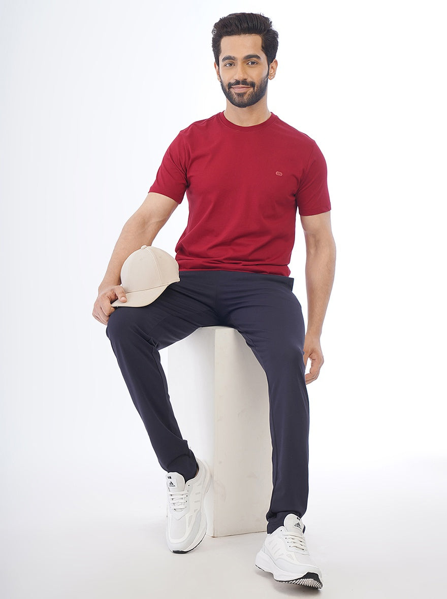 Navy Blue Solid Slim Fit Track Pant | JadeBlue