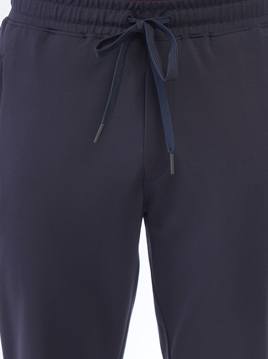 Navy Blue Solid Slim Fit Track Pant | JadeBlue