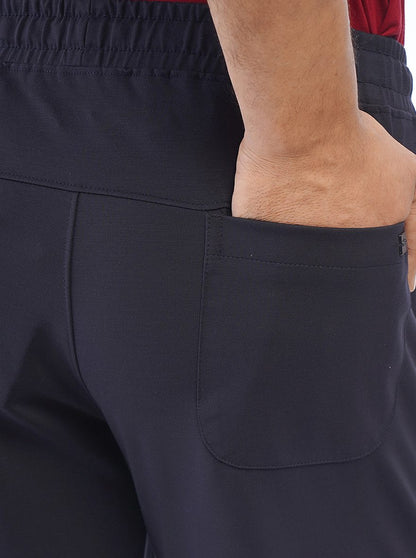 Navy Blue Solid Slim Fit Track Pant | JadeBlue