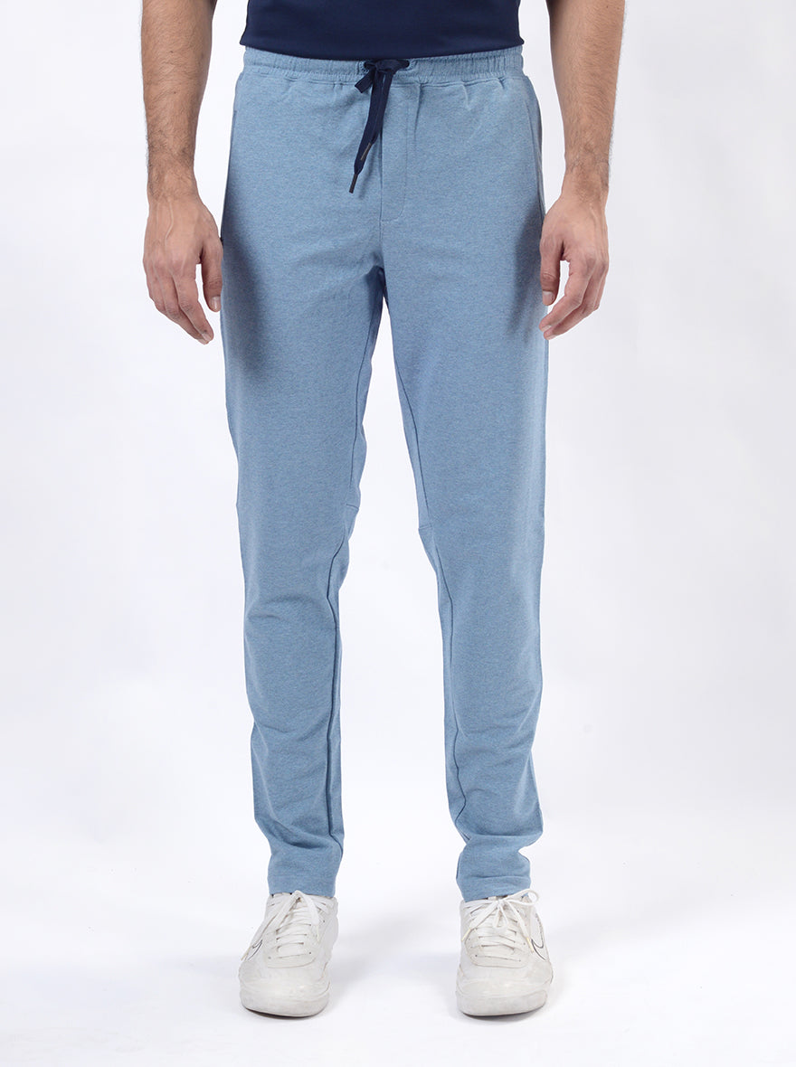 Light Blue Solid Slim Fit Track Pant | JadeBlue