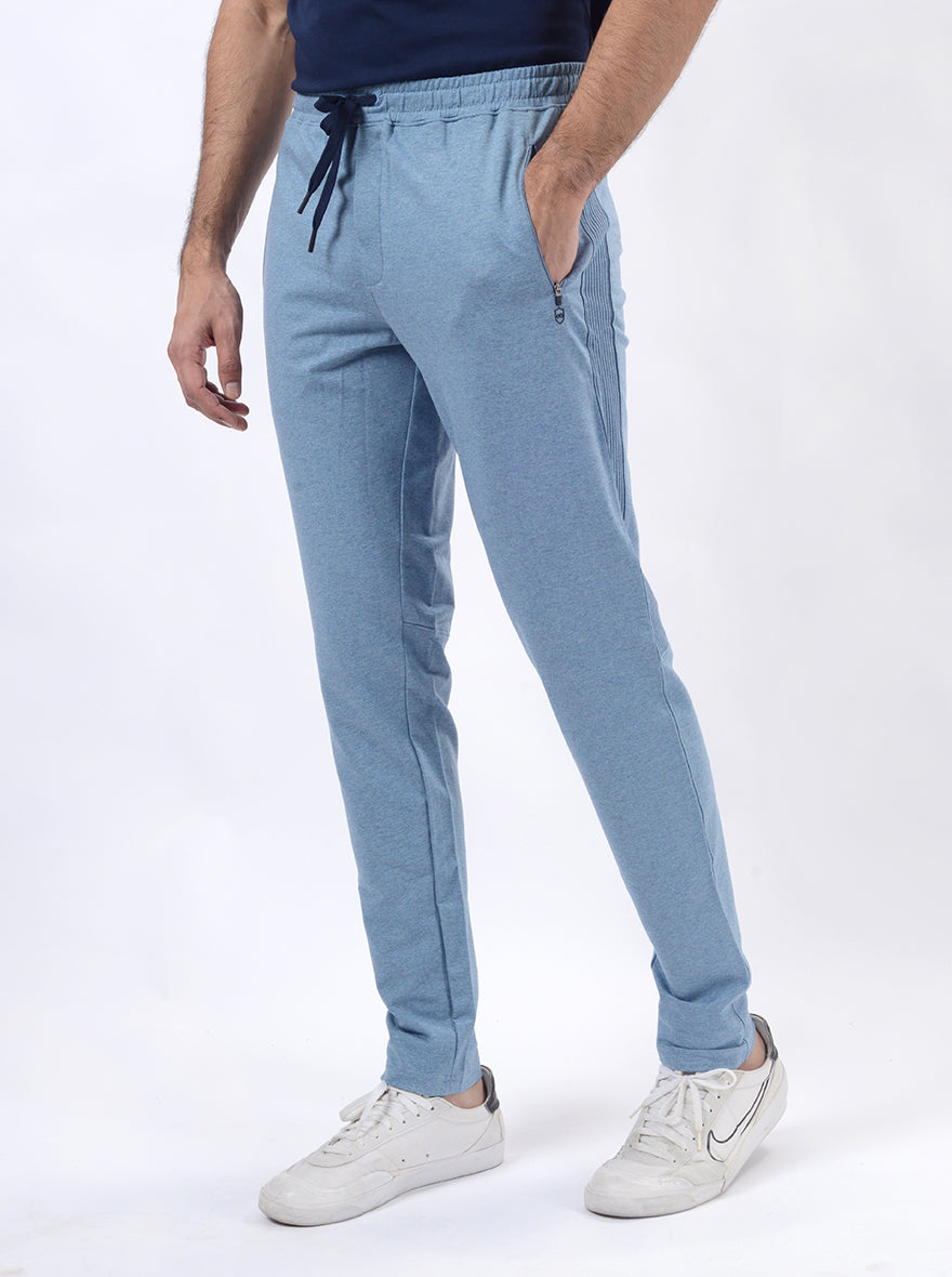 Light Blue Solid Slim Fit Track Pant | JadeBlue