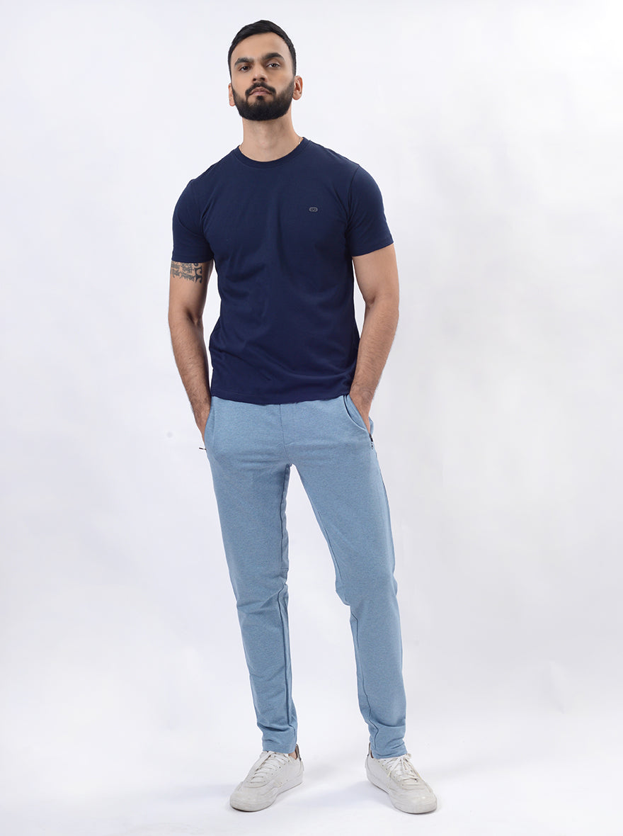 Light Blue Solid Slim Fit Track Pant | JadeBlue