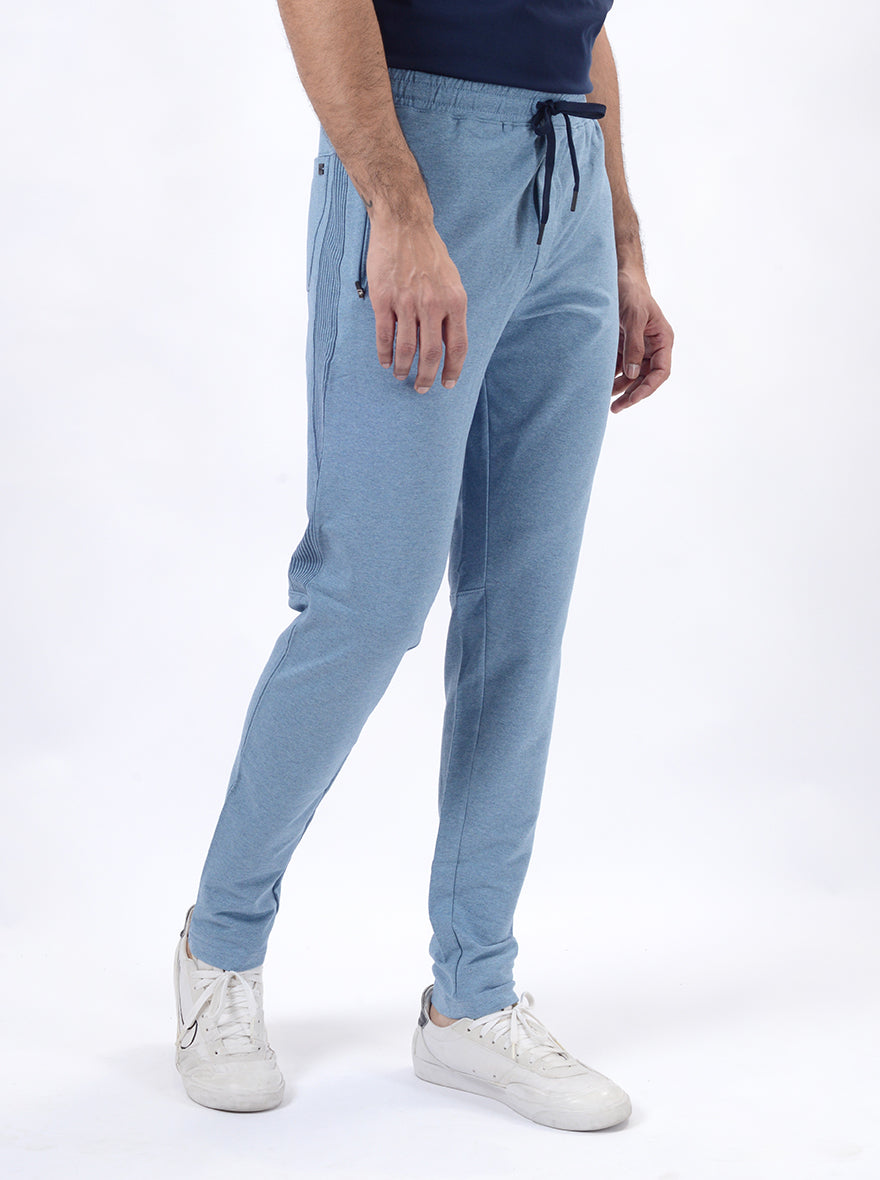 Light Blue Solid Slim Fit Track Pant | JadeBlue