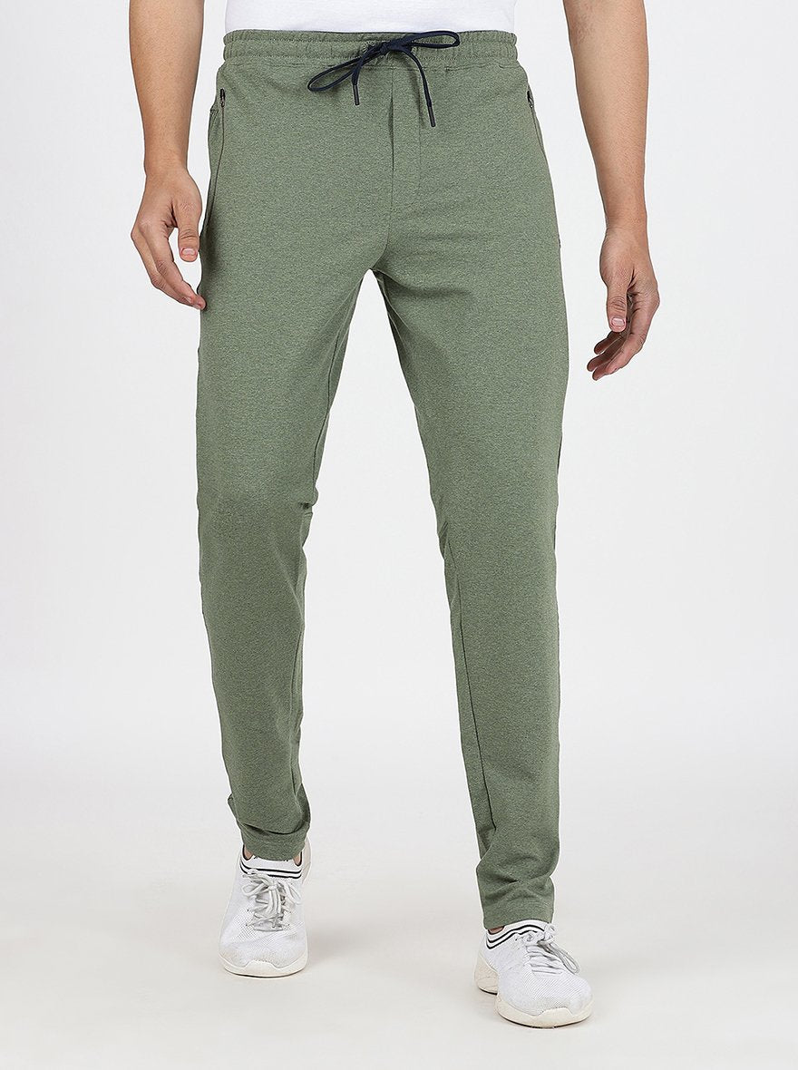 Olive Green Solid Slim Fit Track Pant | JadeBlue