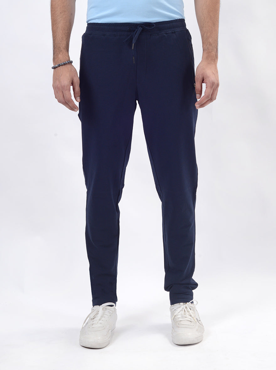 Navy Blue Solid Slim Fit Track Pant | JadeBlue