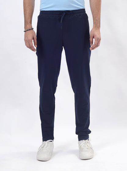 Navy Blue Solid Slim Fit Track Pant | JadeBlue