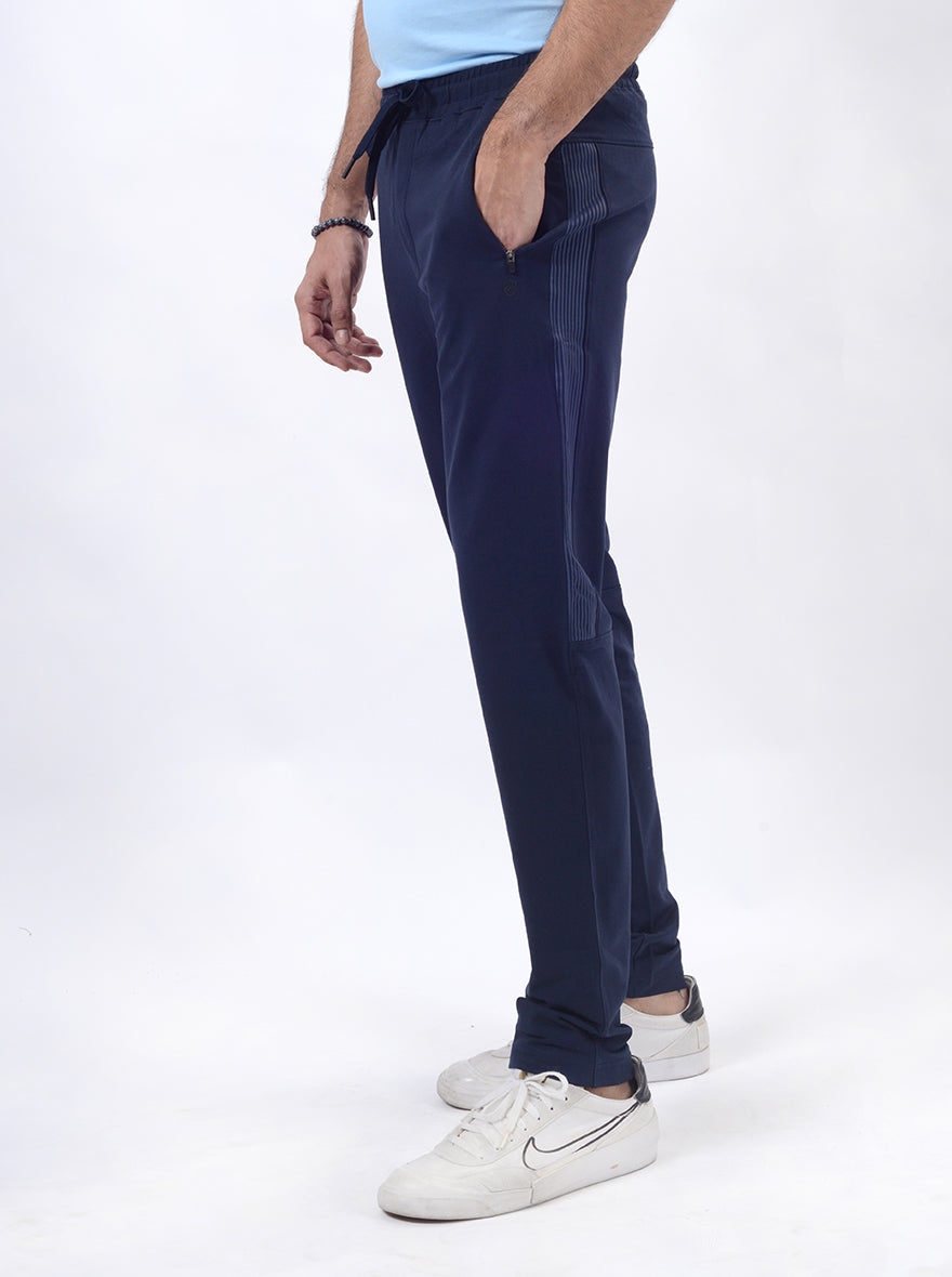 Navy Blue Solid Slim Fit Track Pant | JadeBlue