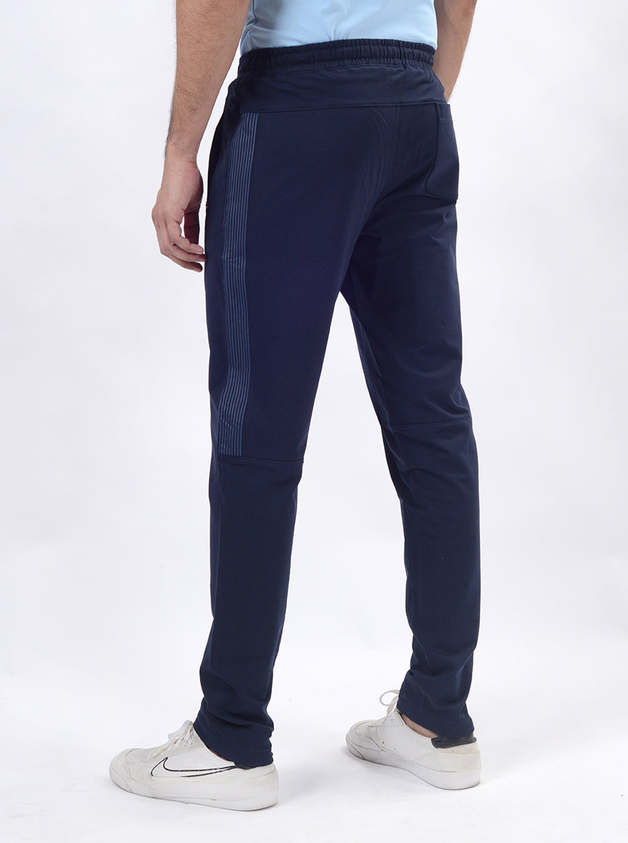 Navy Blue Solid Slim Fit Track Pant | JadeBlue