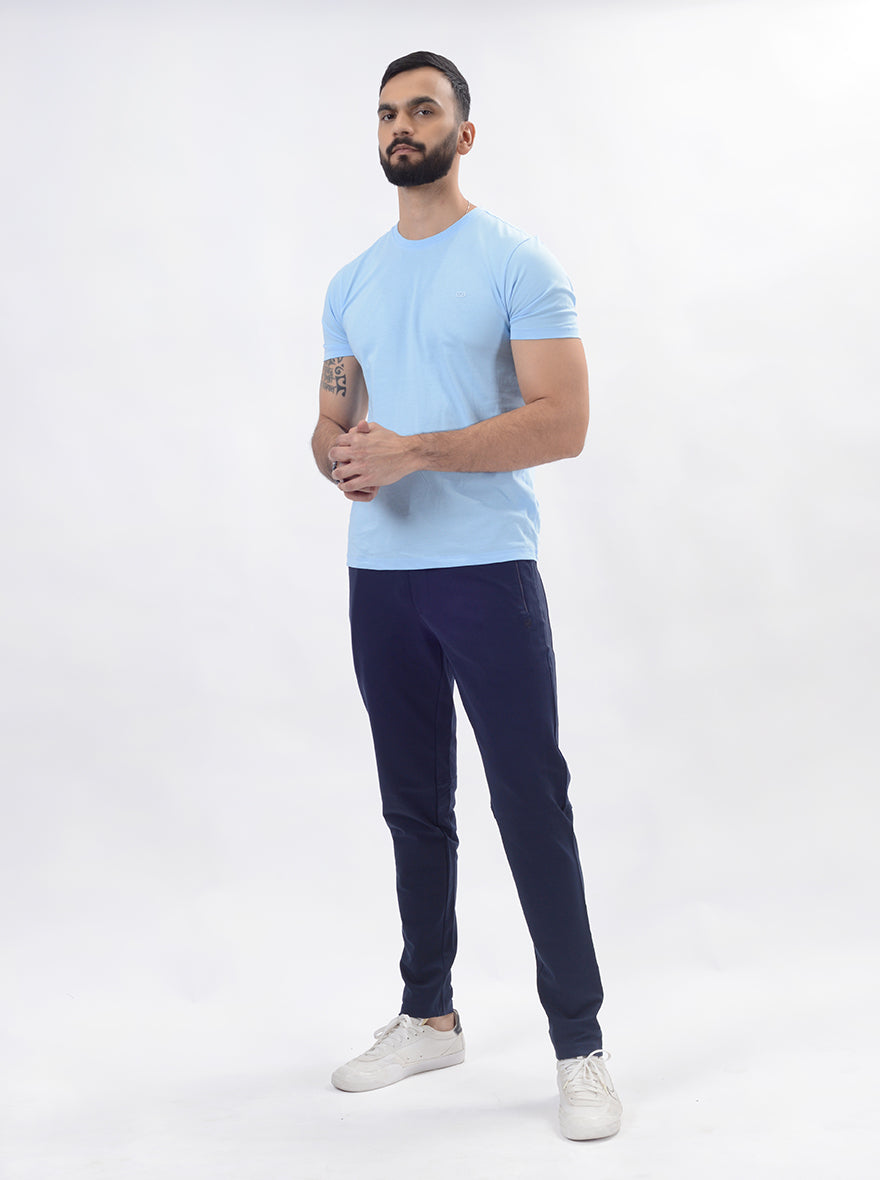 Navy Blue Solid Slim Fit Track Pant | JadeBlue