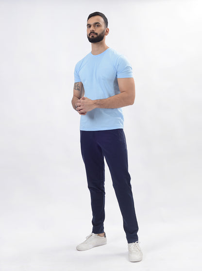 Navy Blue Solid Slim Fit Track Pant | JadeBlue
