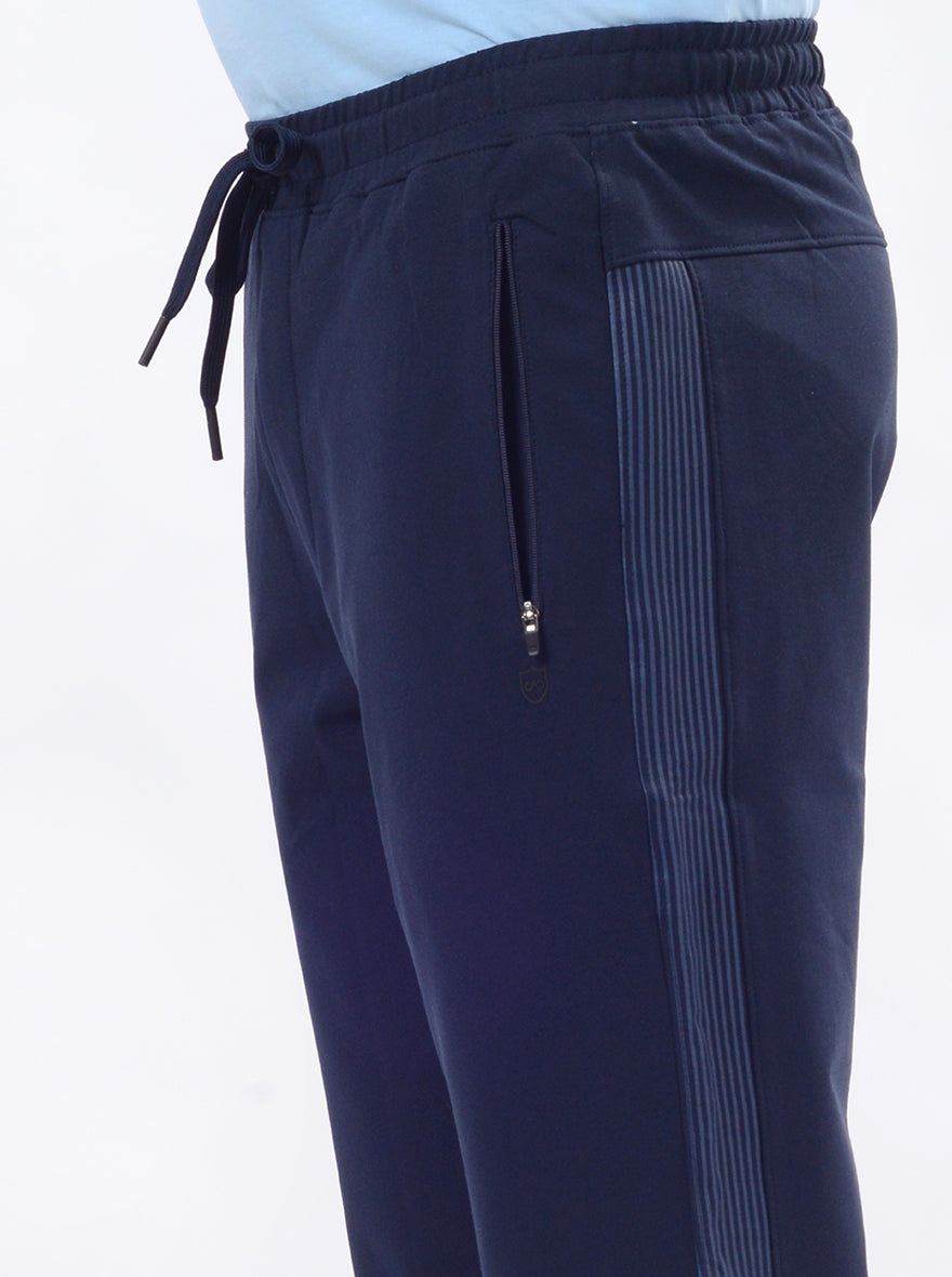 Navy Blue Solid Slim Fit Track Pant | JadeBlue