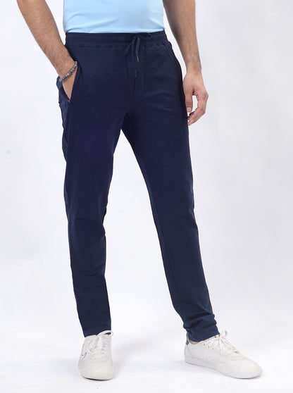 Navy Blue Solid Slim Fit Track Pant | JadeBlue