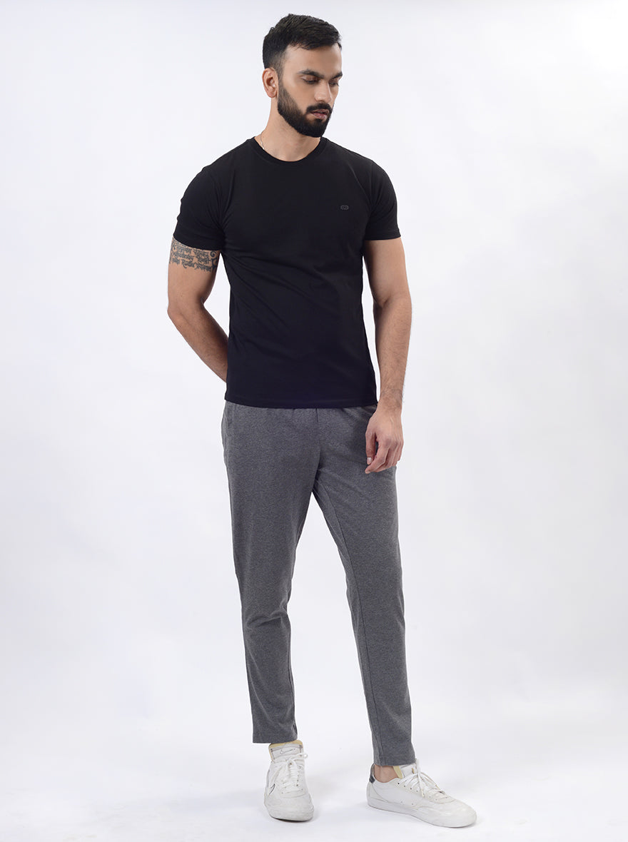 Anthra Melange Solid Regular Fit Track Pant | JadeBlue