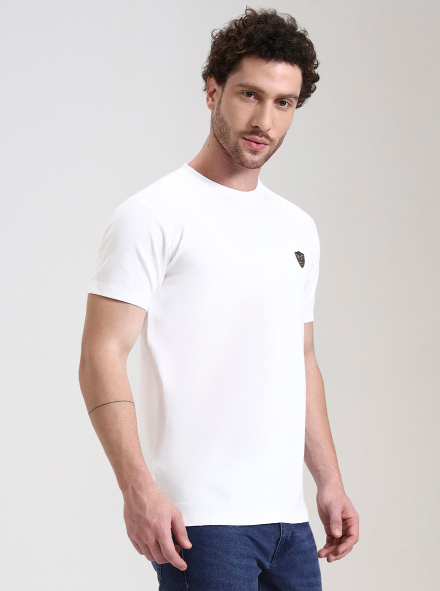 White Solid Slim Fit T-Shirt | JadeBlue