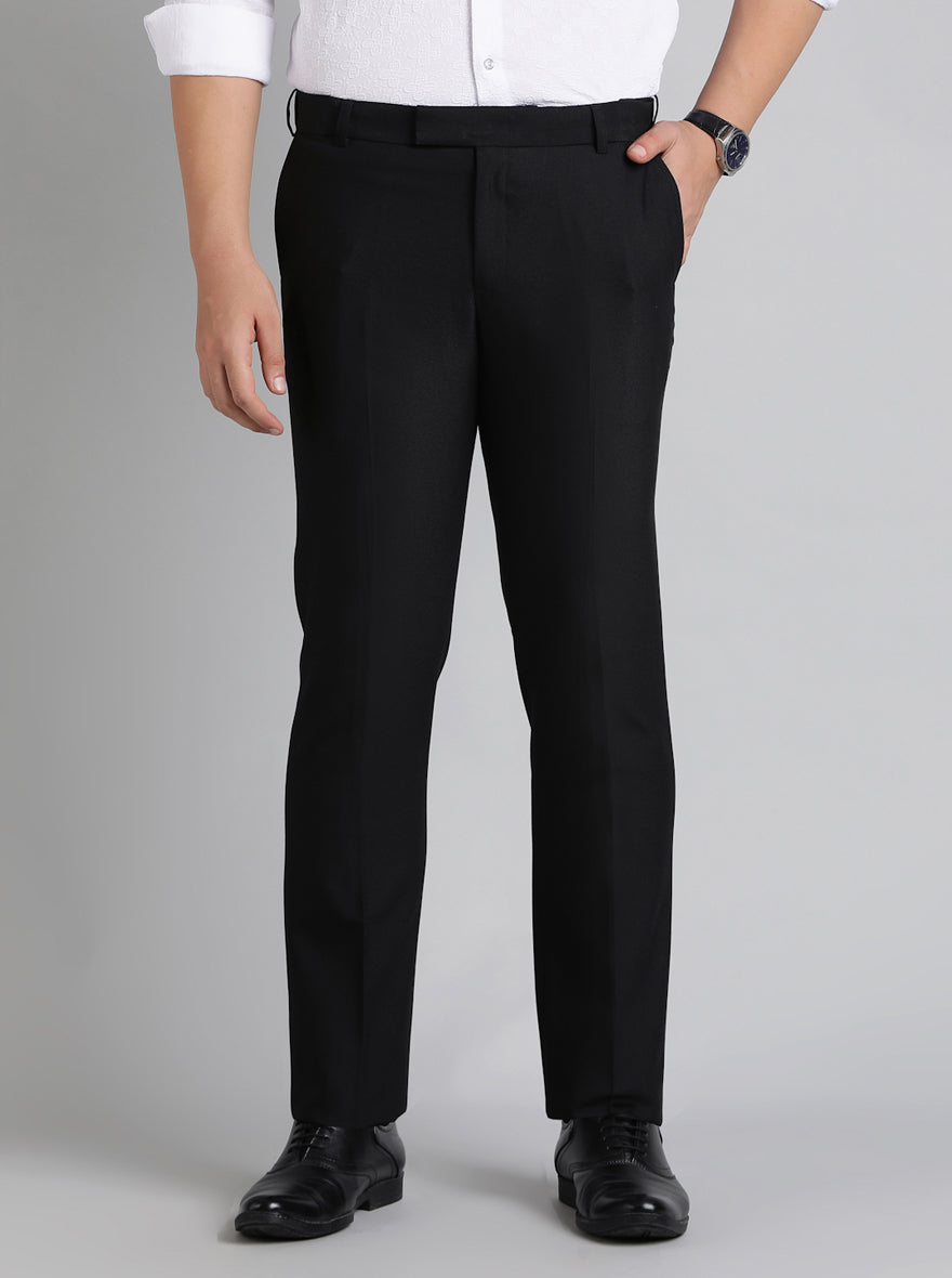 Black Solid Slim Fit Formal Trouser | Metal