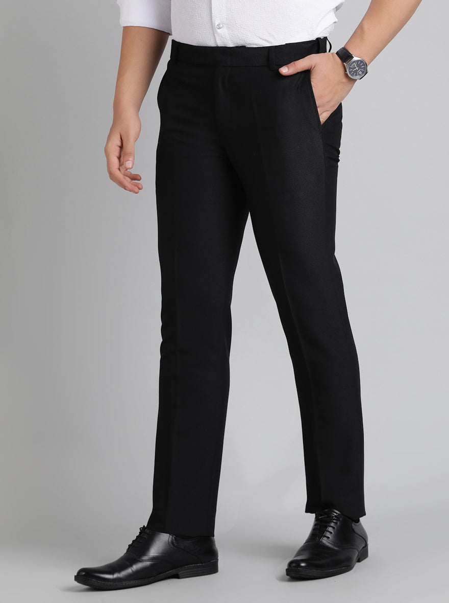 Black Solid Slim Fit Formal Trouser | Metal