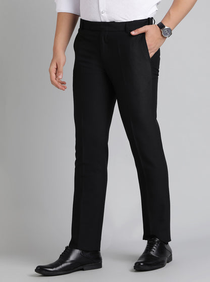 Black Solid Slim Fit Formal Trouser | Metal